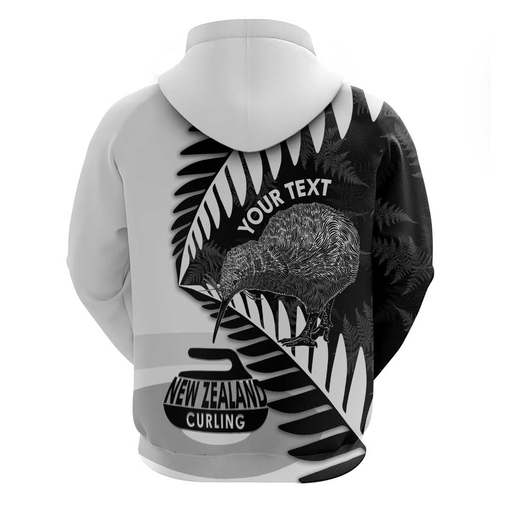 New Zealand Silver Fern Curling Personalised Hoodie Aotearoa Kiwi Ponga Black White Version - Aussie Hoodie