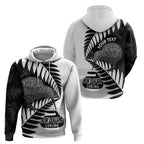 New Zealand Silver Fern Curling Personalised Hoodie Aotearoa Kiwi Ponga Black White Version - Aussie Hoodie