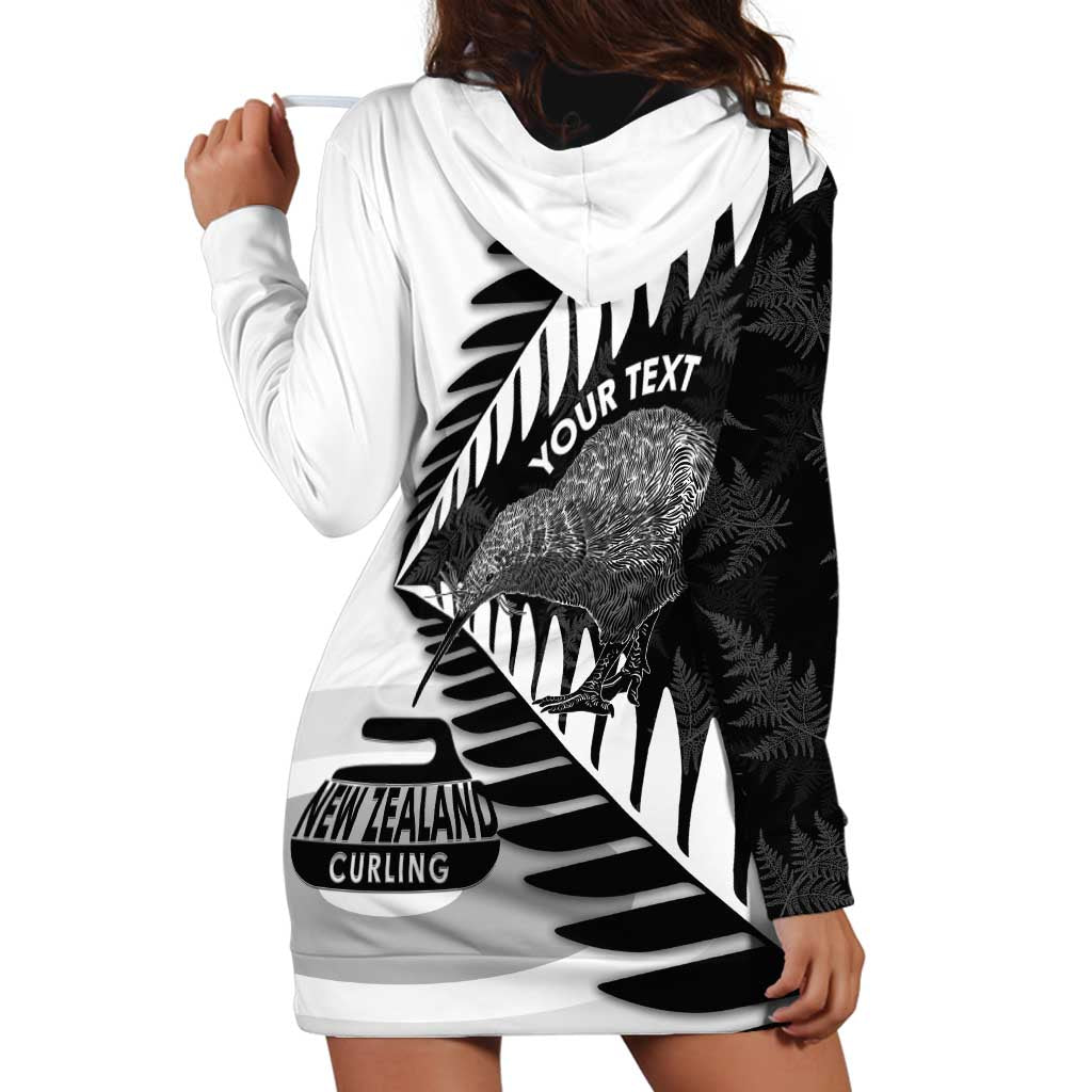 New Zealand Silver Fern Curling Personalised Hoodie Dress Aotearoa Kiwi Ponga Black White Version - Aussie Hoodie