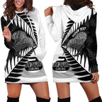 New Zealand Silver Fern Curling Personalised Hoodie Dress Aotearoa Kiwi Ponga Black White Version - Aussie Hoodie