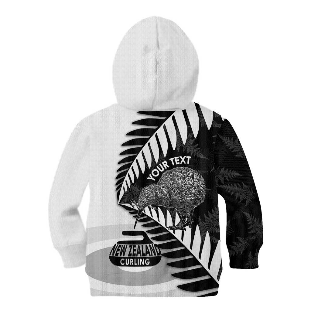 New Zealand Silver Fern Curling Personalised Kid Hoodie Aotearoa Kiwi Ponga Black White Version - Aussie Hoodie
