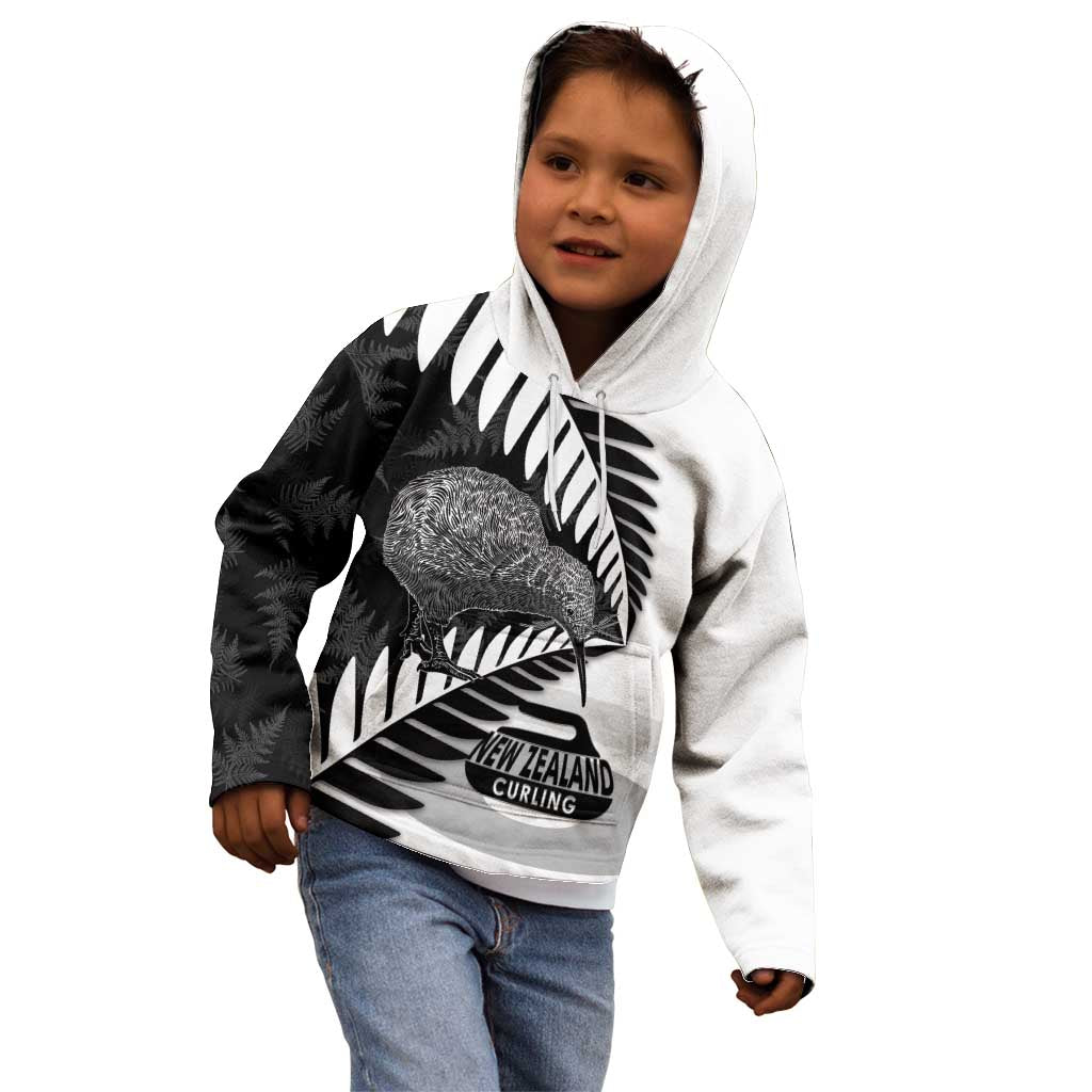 New Zealand Silver Fern Curling Personalised Kid Hoodie Aotearoa Kiwi Ponga Black White Version - Aussie Hoodie