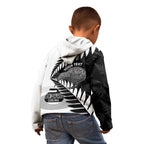 New Zealand Silver Fern Curling Personalised Kid Hoodie Aotearoa Kiwi Ponga Black White Version - Aussie Hoodie