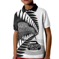 New Zealand Silver Fern Curling Personalised Kid Polo Shirt Aotearoa Kiwi Ponga Black White Version - Aussie Hoodie