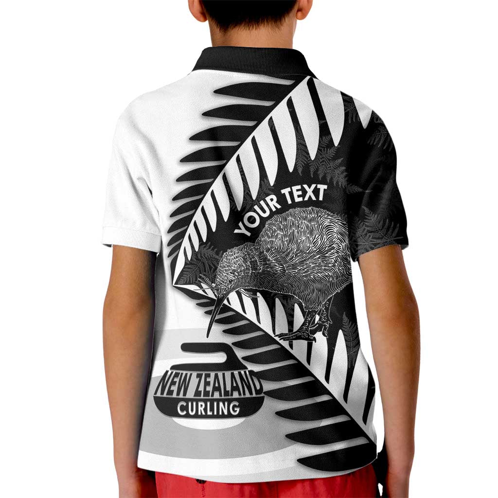 New Zealand Silver Fern Curling Personalised Kid Polo Shirt Aotearoa Kiwi Ponga Black White Version - Aussie Hoodie