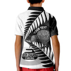 New Zealand Silver Fern Curling Personalised Kid Polo Shirt Aotearoa Kiwi Ponga Black White Version - Aussie Hoodie