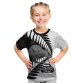 New Zealand Silver Fern Curling Personalised Kid T Shirt Aotearoa Kiwi Ponga Black White Version - Aussie Hoodie
