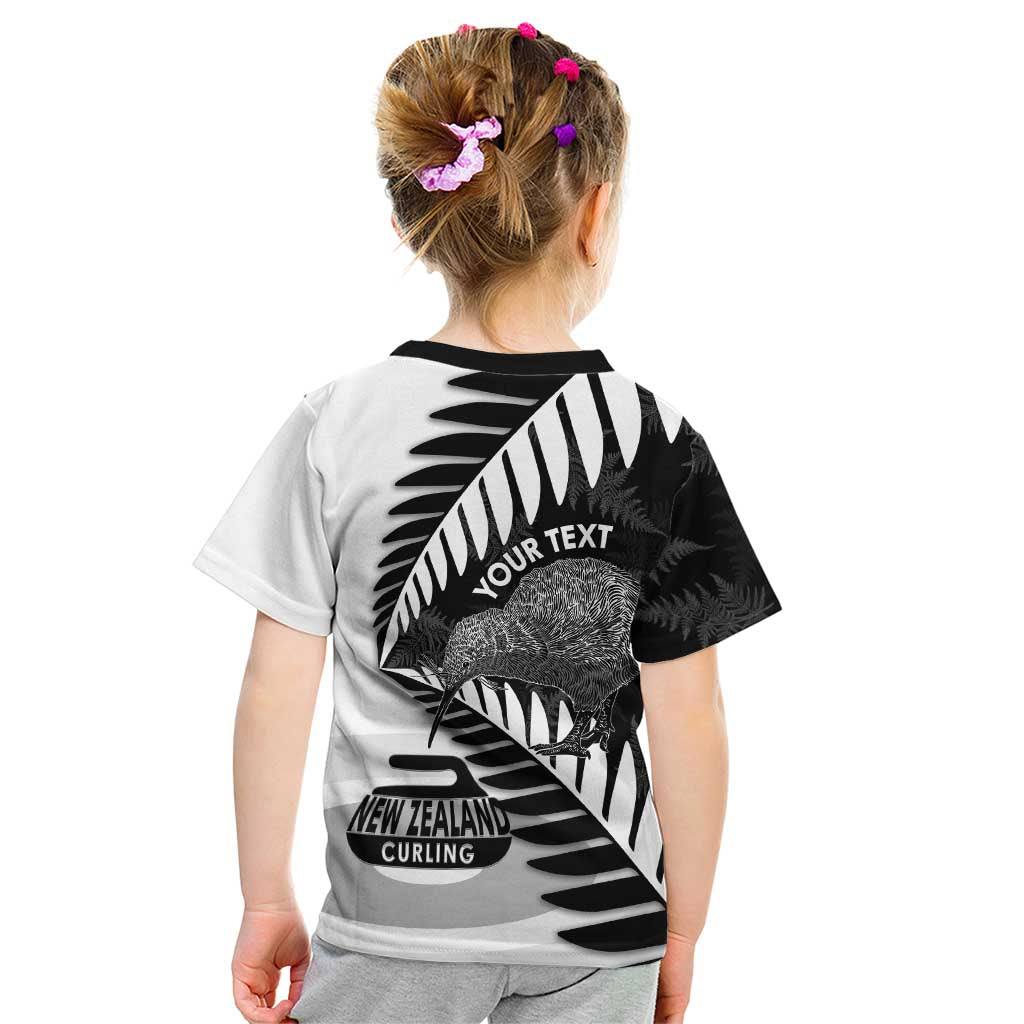 New Zealand Silver Fern Curling Personalised Kid T Shirt Aotearoa Kiwi Ponga Black White Version - Aussie Hoodie