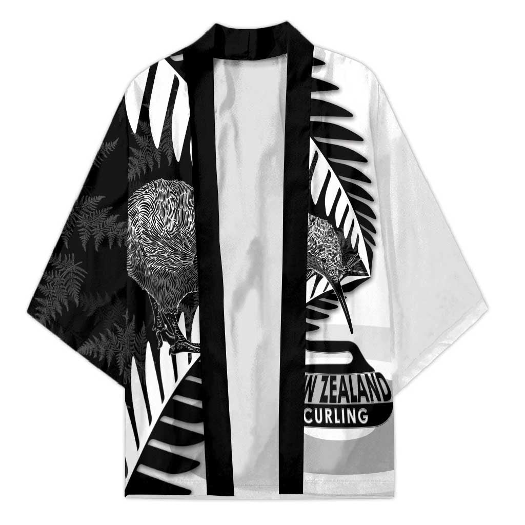 New Zealand Silver Fern Curling Personalised Kimono Aotearoa Kiwi Ponga Black White Version - Aussie Hoodie