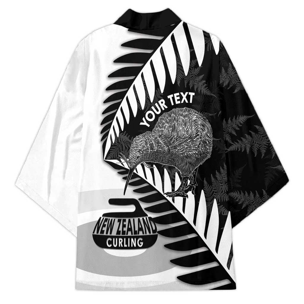 New Zealand Silver Fern Curling Personalised Kimono Aotearoa Kiwi Ponga Black White Version - Aussie Hoodie