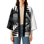 New Zealand Silver Fern Curling Personalised Kimono Aotearoa Kiwi Ponga Black White Version - Aussie Hoodie