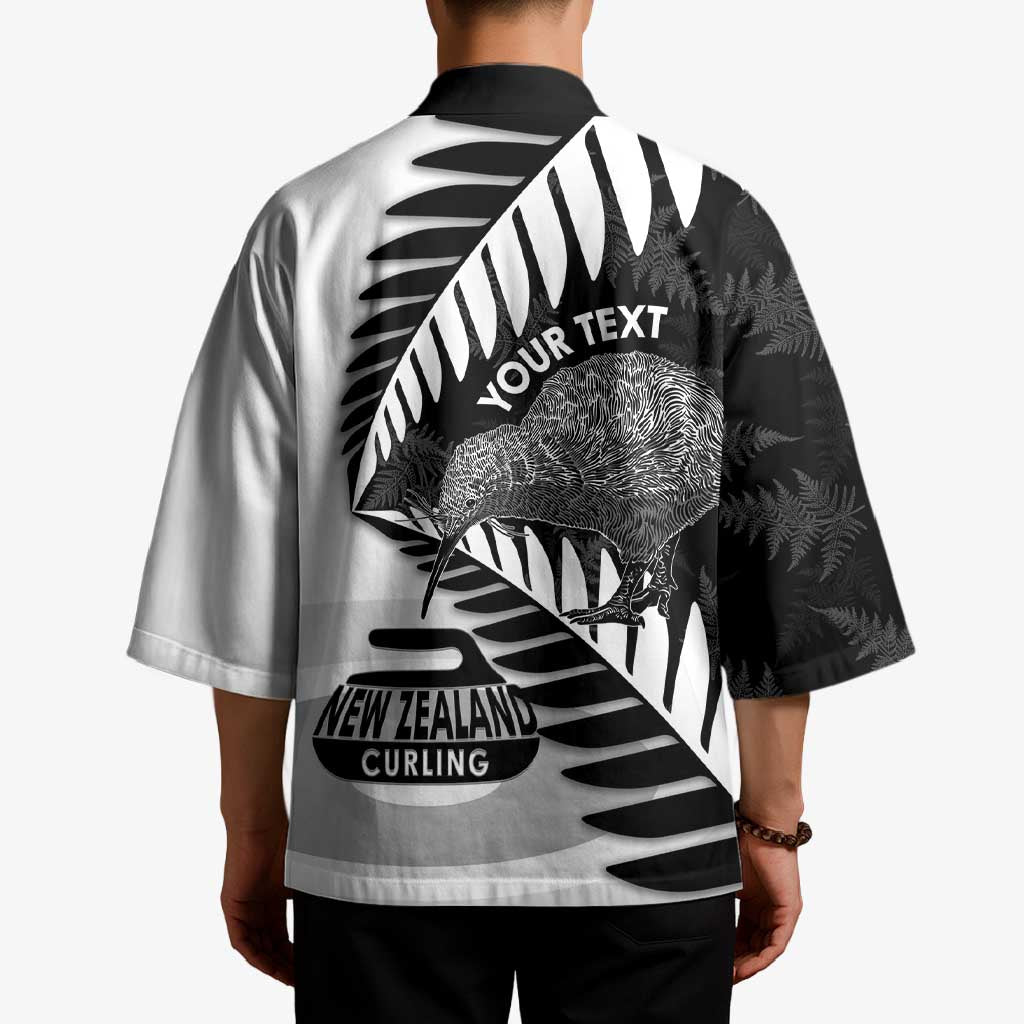 New Zealand Silver Fern Curling Personalised Kimono Aotearoa Kiwi Ponga Black White Version - Aussie Hoodie