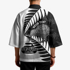 New Zealand Silver Fern Curling Personalised Kimono Aotearoa Kiwi Ponga Black White Version - Aussie Hoodie