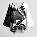 New Zealand Silver Fern Curling Personalised Kimono Sleeve Blouse Aotearoa Kiwi Ponga Black White Version - Aussie Hoodie