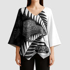New Zealand Silver Fern Curling Personalised Kimono Sleeve Blouse Aotearoa Kiwi Ponga Black White Version - Aussie Hoodie