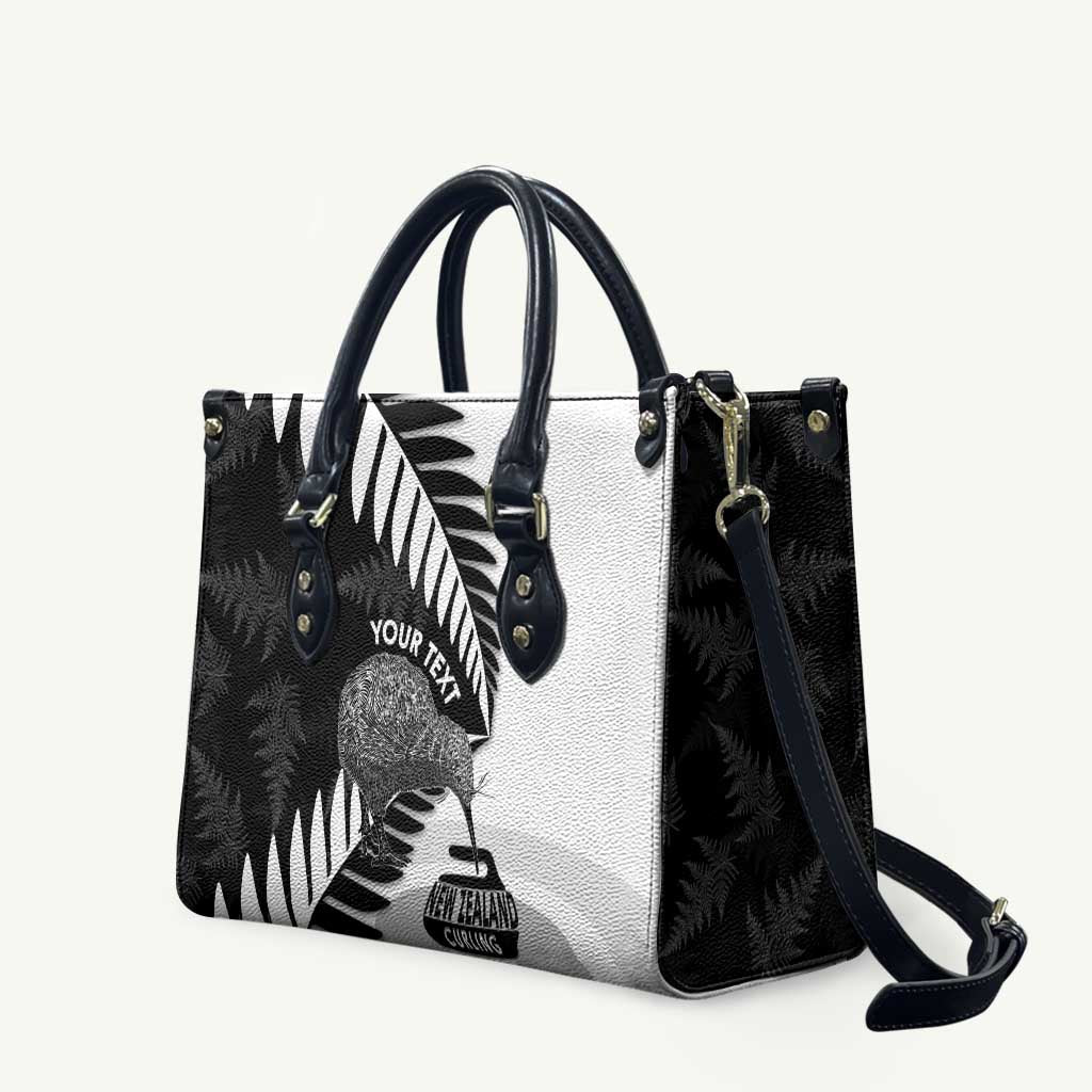 New Zealand Silver Fern Curling Personalised Leather Bag Aotearoa Kiwi Ponga Black White Version - Aussie Hoodie