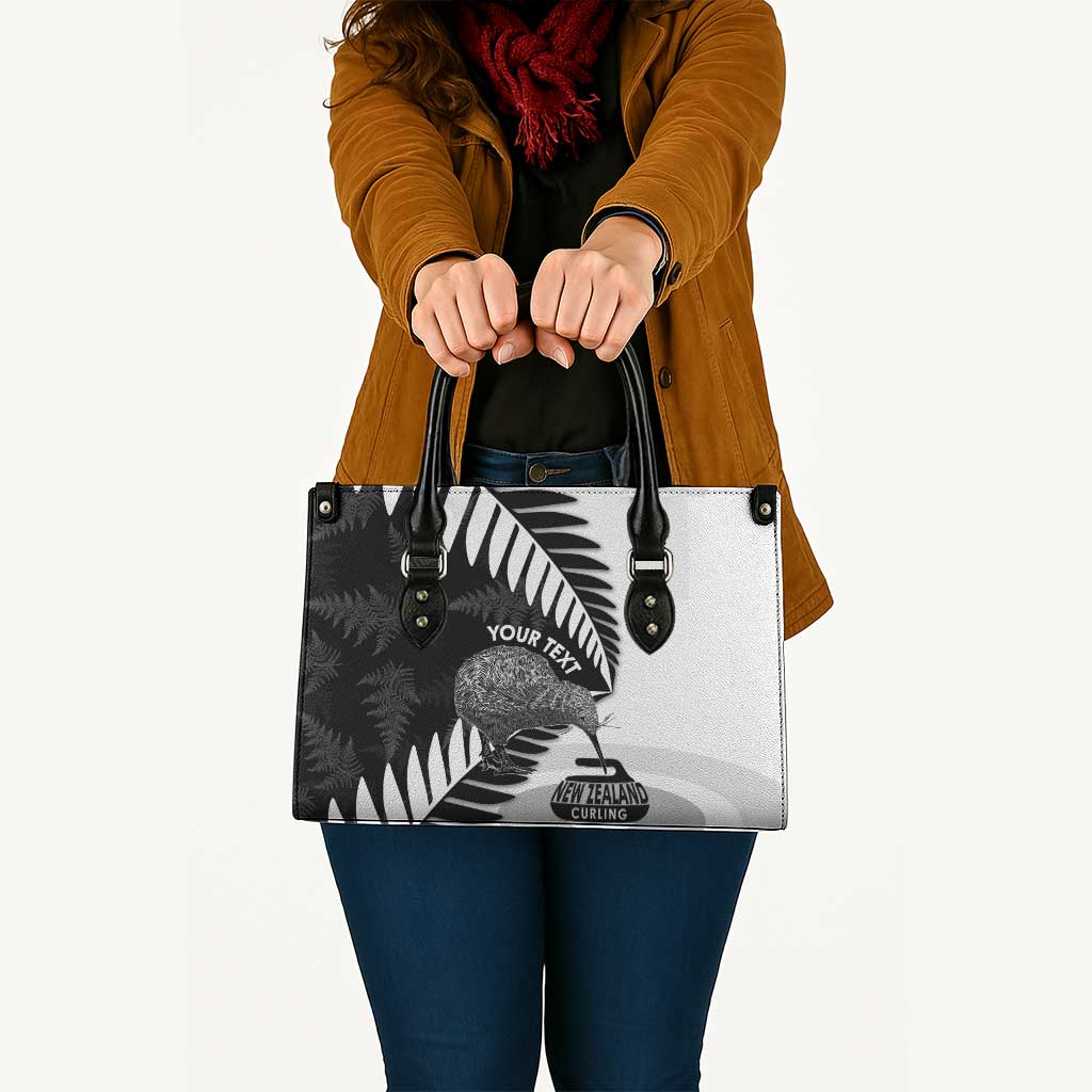 New Zealand Silver Fern Curling Personalised Leather Bag Aotearoa Kiwi Ponga Black White Version - Aussie Hoodie