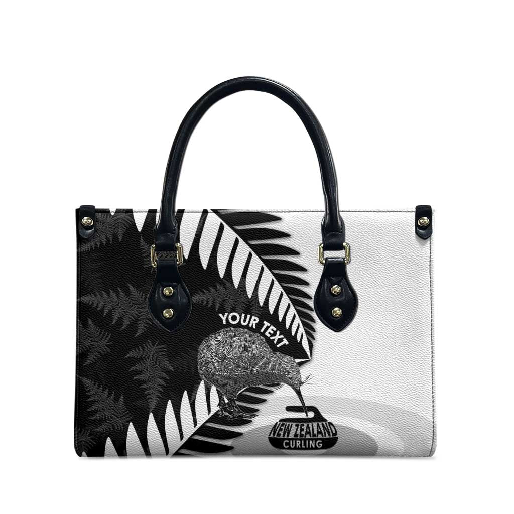 New Zealand Silver Fern Curling Personalised Leather Bag Aotearoa Kiwi Ponga Black White Version - Aussie Hoodie