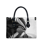 New Zealand Silver Fern Curling Personalised Leather Bag Aotearoa Kiwi Ponga Black White Version - Aussie Hoodie