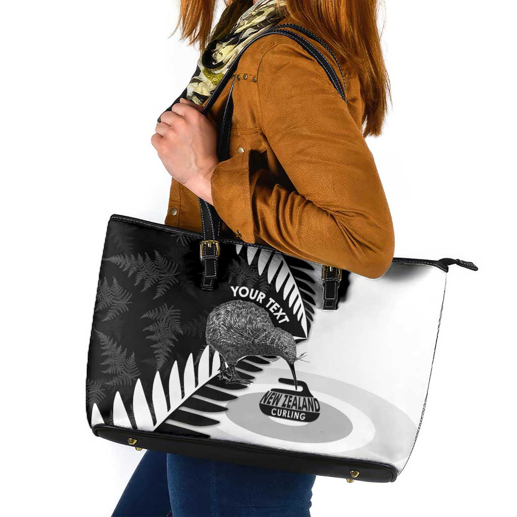 New Zealand Silver Fern Curling Personalised Leather Tote Bag Aotearoa Kiwi Ponga Black White Version - Aussie Hoodie