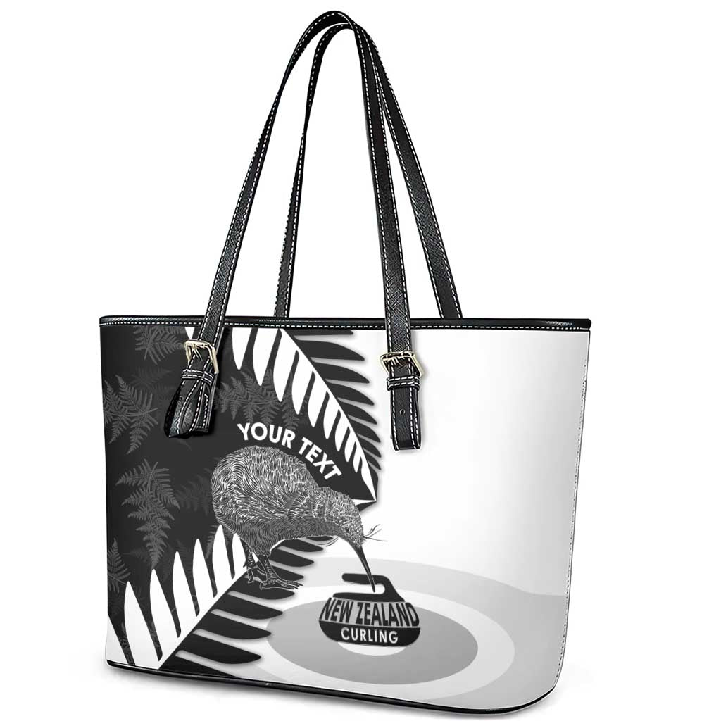 New Zealand Silver Fern Curling Personalised Leather Tote Bag Aotearoa Kiwi Ponga Black White Version - Aussie Hoodie