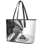 New Zealand Silver Fern Curling Personalised Leather Tote Bag Aotearoa Kiwi Ponga Black White Version - Aussie Hoodie