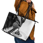 New Zealand Silver Fern Curling Personalised Leather Tote Bag Aotearoa Kiwi Ponga Black White Version - Aussie Hoodie