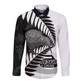 New Zealand Silver Fern Curling Personalised Long Sleeve Button Shirt Aotearoa Kiwi Ponga Black White Version - Aussie Hoodie