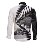 New Zealand Silver Fern Curling Personalised Long Sleeve Button Shirt Aotearoa Kiwi Ponga Black White Version - Aussie Hoodie