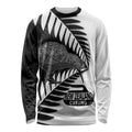 New Zealand Silver Fern Curling Personalised Long Sleeve Shirt Aotearoa Kiwi Ponga Black White Version - Aussie Hoodie