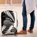 New Zealand Silver Fern Curling Personalised Luggage Cover Aotearoa Kiwi Ponga Black White Version - Aussie Hoodie