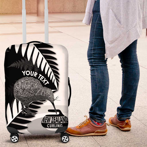 New Zealand Silver Fern Curling Personalised Luggage Cover Aotearoa Kiwi Ponga Black White Version - Aussie Hoodie