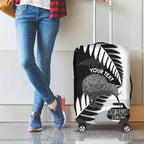 New Zealand Silver Fern Curling Personalised Luggage Cover Aotearoa Kiwi Ponga Black White Version - Aussie Hoodie