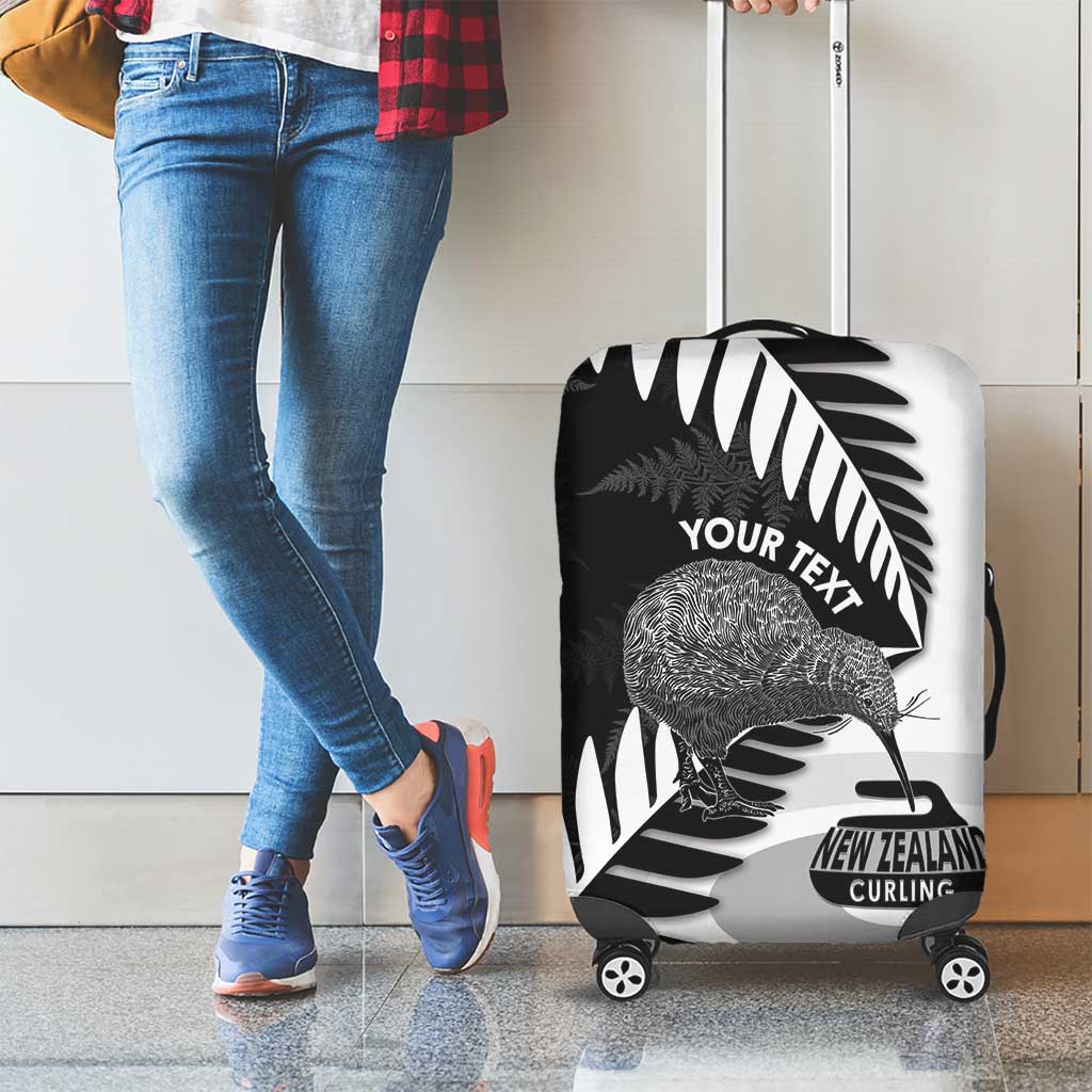 New Zealand Silver Fern Curling Personalised Luggage Cover Aotearoa Kiwi Ponga Black White Version - Aussie Hoodie