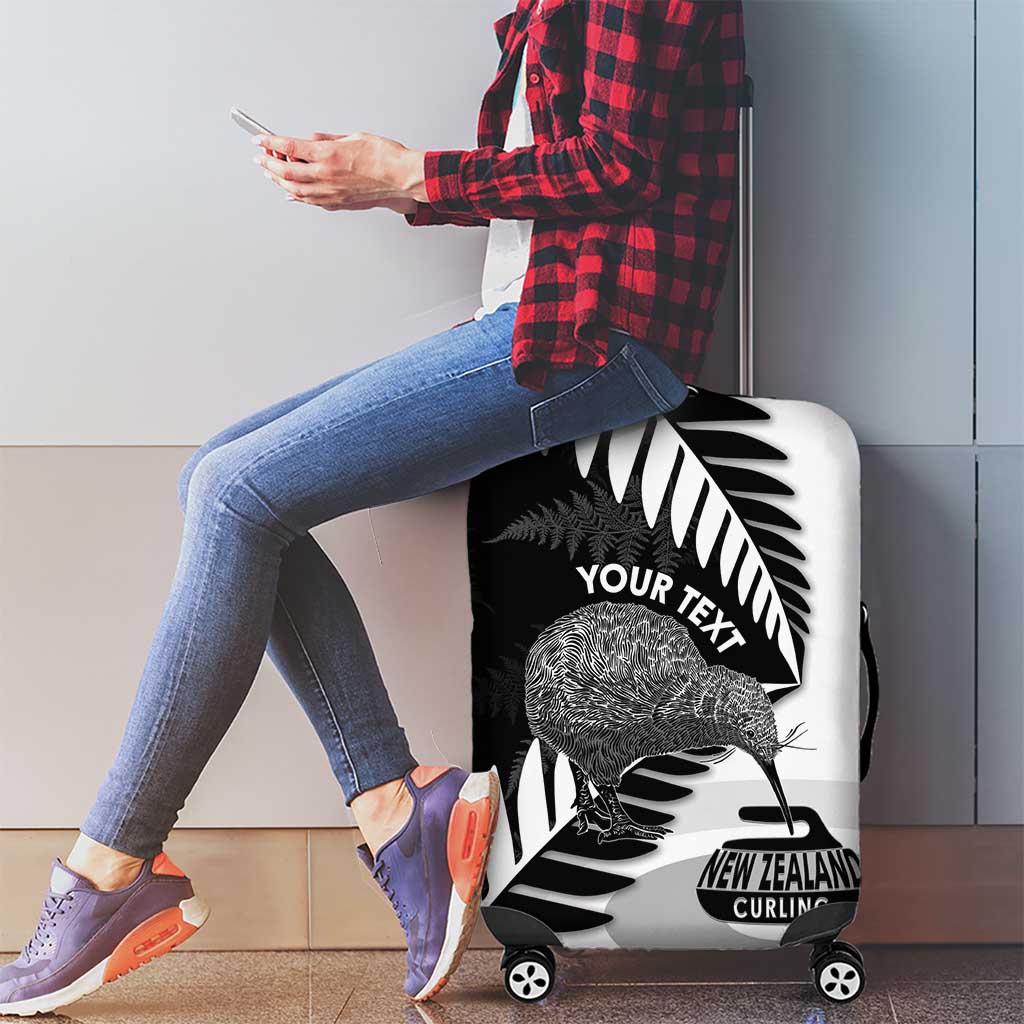 New Zealand Silver Fern Curling Personalised Luggage Cover Aotearoa Kiwi Ponga Black White Version - Aussie Hoodie