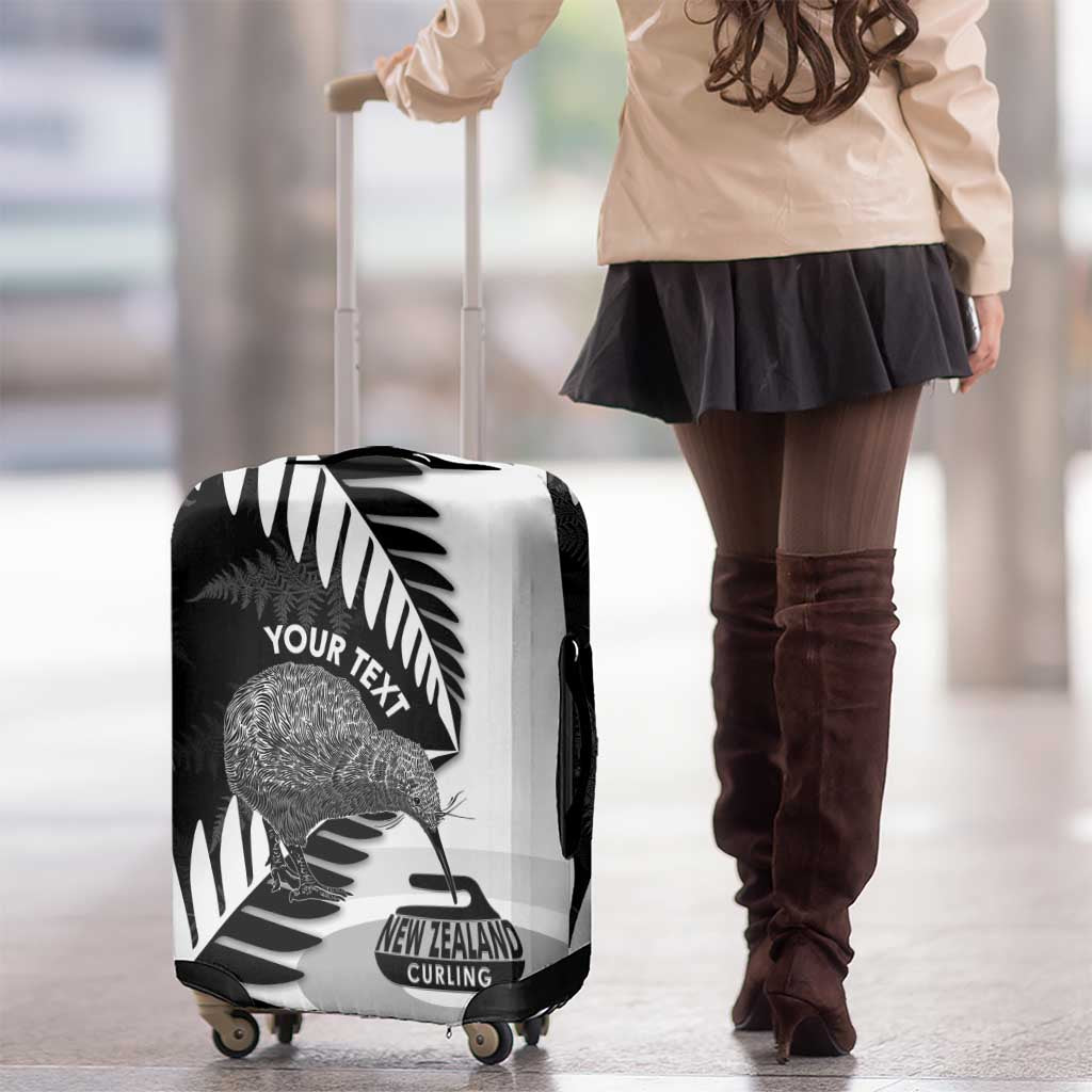 New Zealand Silver Fern Curling Personalised Luggage Cover Aotearoa Kiwi Ponga Black White Version - Aussie Hoodie