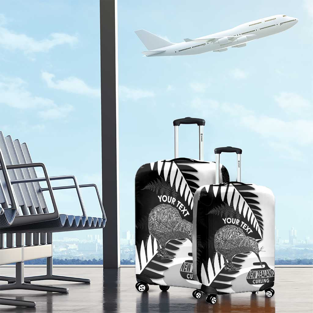 New Zealand Silver Fern Curling Personalised Luggage Cover Aotearoa Kiwi Ponga Black White Version - Aussie Hoodie