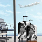 New Zealand Silver Fern Curling Personalised Luggage Cover Aotearoa Kiwi Ponga Black White Version - Aussie Hoodie