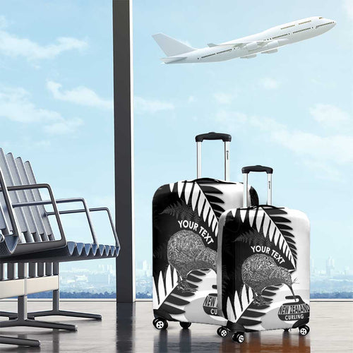 New Zealand Silver Fern Curling Personalised Luggage Cover Aotearoa Kiwi Ponga Black White Version - Aussie Hoodie