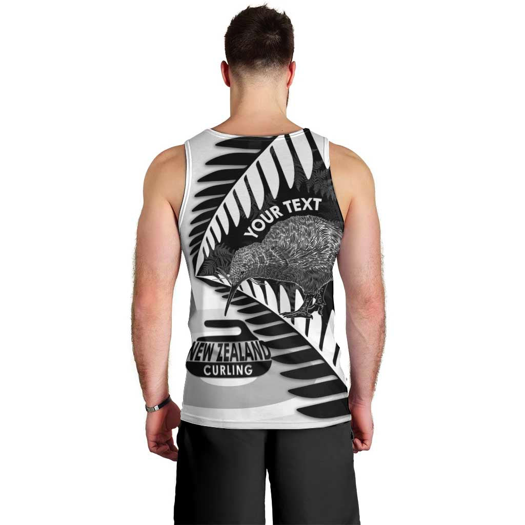 New Zealand Silver Fern Curling Personalised Men Tank Top Aotearoa Kiwi Ponga Black White Version - Aussie Hoodie