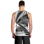 New Zealand Silver Fern Curling Personalised Men Tank Top Aotearoa Kiwi Ponga Black White Version - Aussie Hoodie