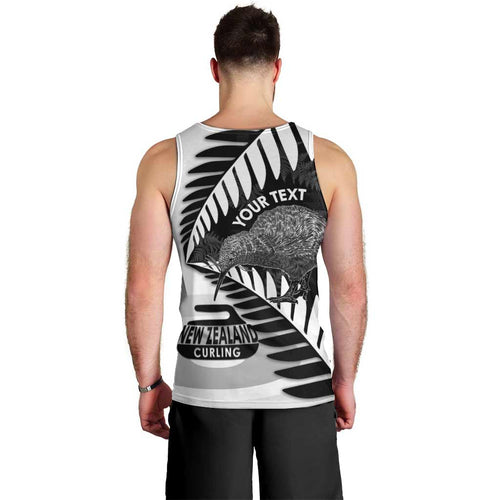New Zealand Silver Fern Curling Personalised Men Tank Top Aotearoa Kiwi Ponga Black White Version - Aussie Hoodie