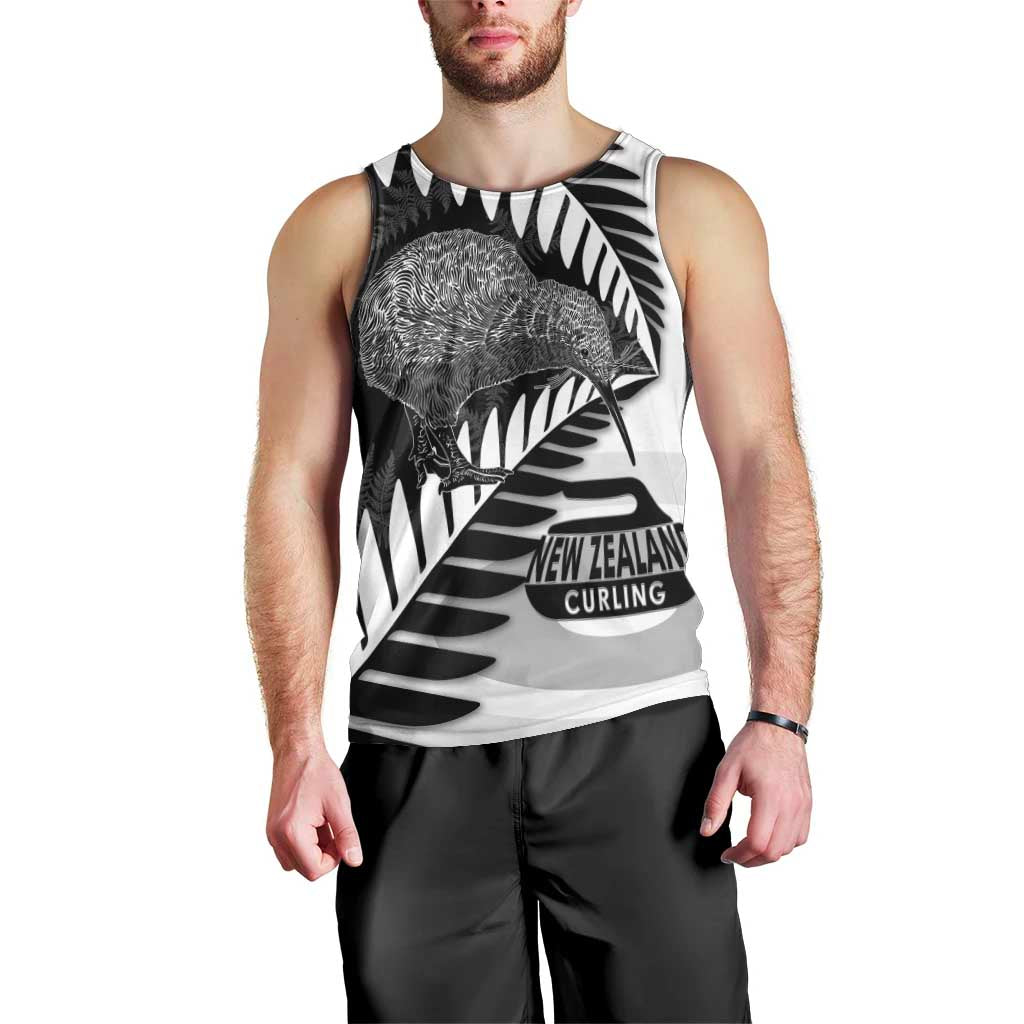 New Zealand Silver Fern Curling Personalised Men Tank Top Aotearoa Kiwi Ponga Black White Version - Aussie Hoodie