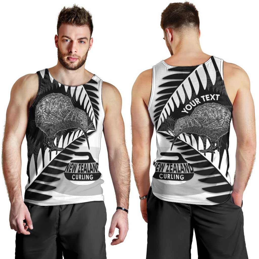 New Zealand Silver Fern Curling Personalised Men Tank Top Aotearoa Kiwi Ponga Black White Version - Aussie Hoodie