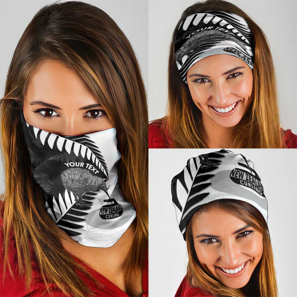 New Zealand Silver Fern Curling Personalised Neck Gaiter Aotearoa Kiwi Ponga Black White Version - Aussie Hoodie