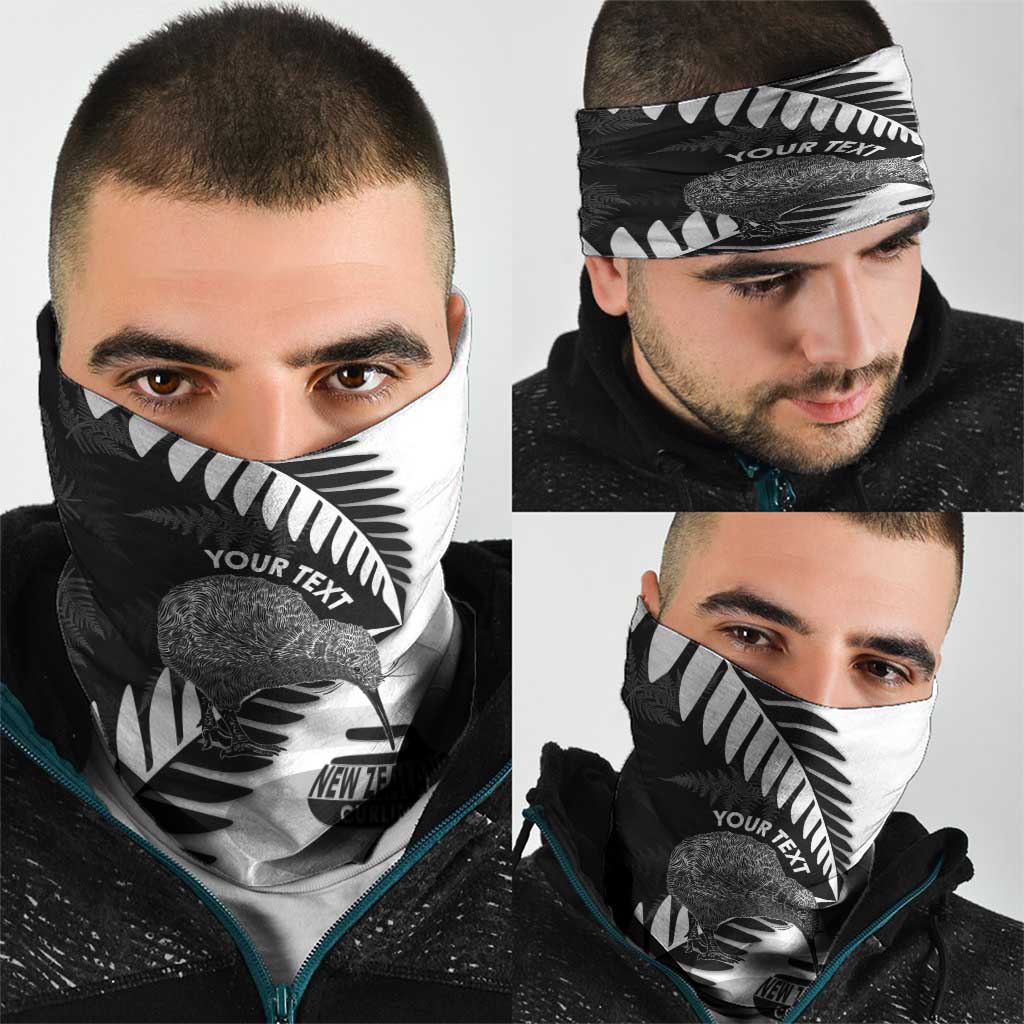 New Zealand Silver Fern Curling Personalised Neck Gaiter Aotearoa Kiwi Ponga Black White Version - Aussie Hoodie