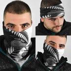 New Zealand Silver Fern Curling Personalised Neck Gaiter Aotearoa Kiwi Ponga Black White Version - Aussie Hoodie