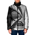 New Zealand Silver Fern Curling Personalised Padded Jacket Aotearoa Kiwi Ponga Black White Version - Aussie Hoodie