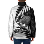 New Zealand Silver Fern Curling Personalised Padded Jacket Aotearoa Kiwi Ponga Black White Version - Aussie Hoodie