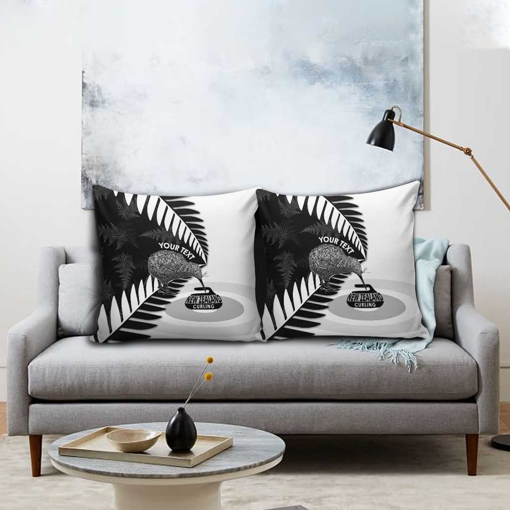 New Zealand Silver Fern Curling Personalised Pillow Cover Aotearoa Kiwi Ponga Black White Version - Aussie Hoodie